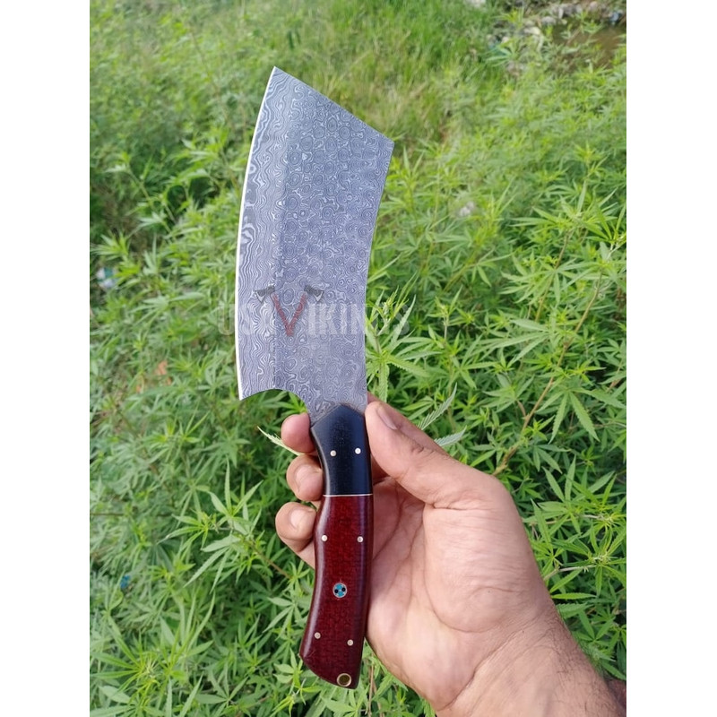 Handmade Damascus Steel Cleaver Chopper Chef Kitchen Knife, Hand Forged Meat Cleaver, Bone Chopper, (8).jpg