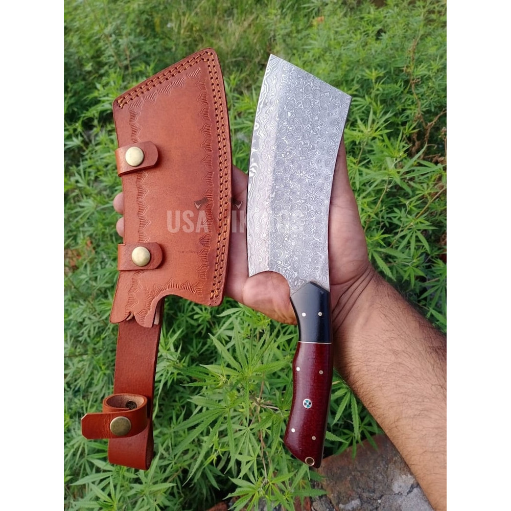 Handmade Damascus Steel Cleaver Chopper Chef Kitchen Knife, Hand Forged Meat Cleaver, Bone Chopper, (9).jpg