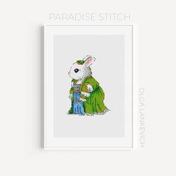 Rabbit Lady cross stitch pattern PDF and Saga
