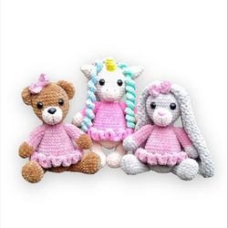 Crochet PATTERNS bear, unicorn, bunny, Amigurumi pattern, Crochet animals, Plush amigurumi