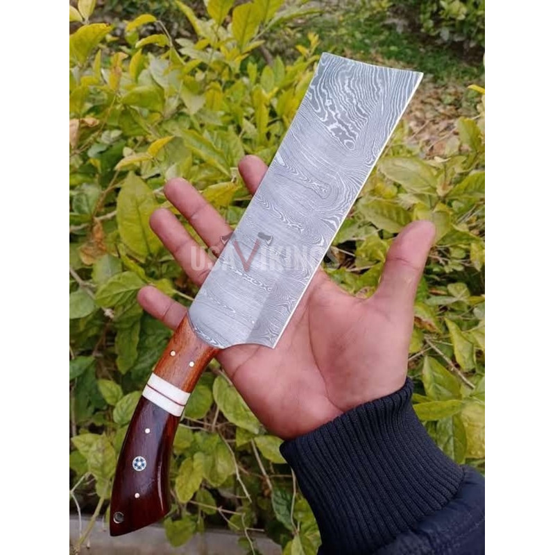 Handmade Damascus Cleaver chopper, Chef Knife Custom Meat Cleaver, Chef Cleaver with Rosewood Handle,  (1).jpg