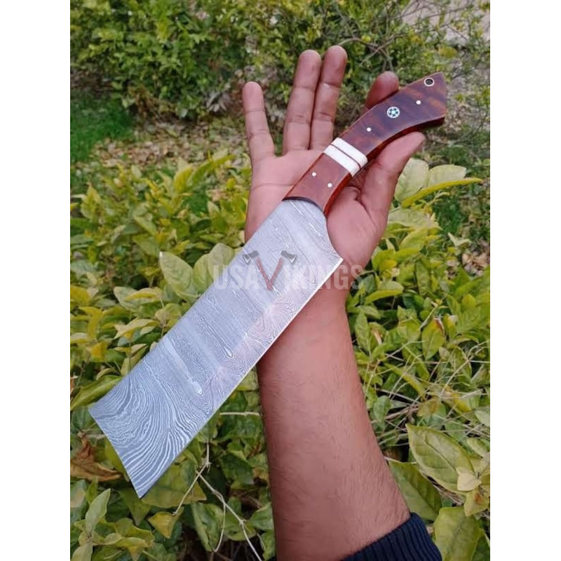 Handmade Damascus Cleaver chopper, Chef Knife Custom Meat Cleaver, Chef Cleaver with Rosewood Handle,  (3).jpg