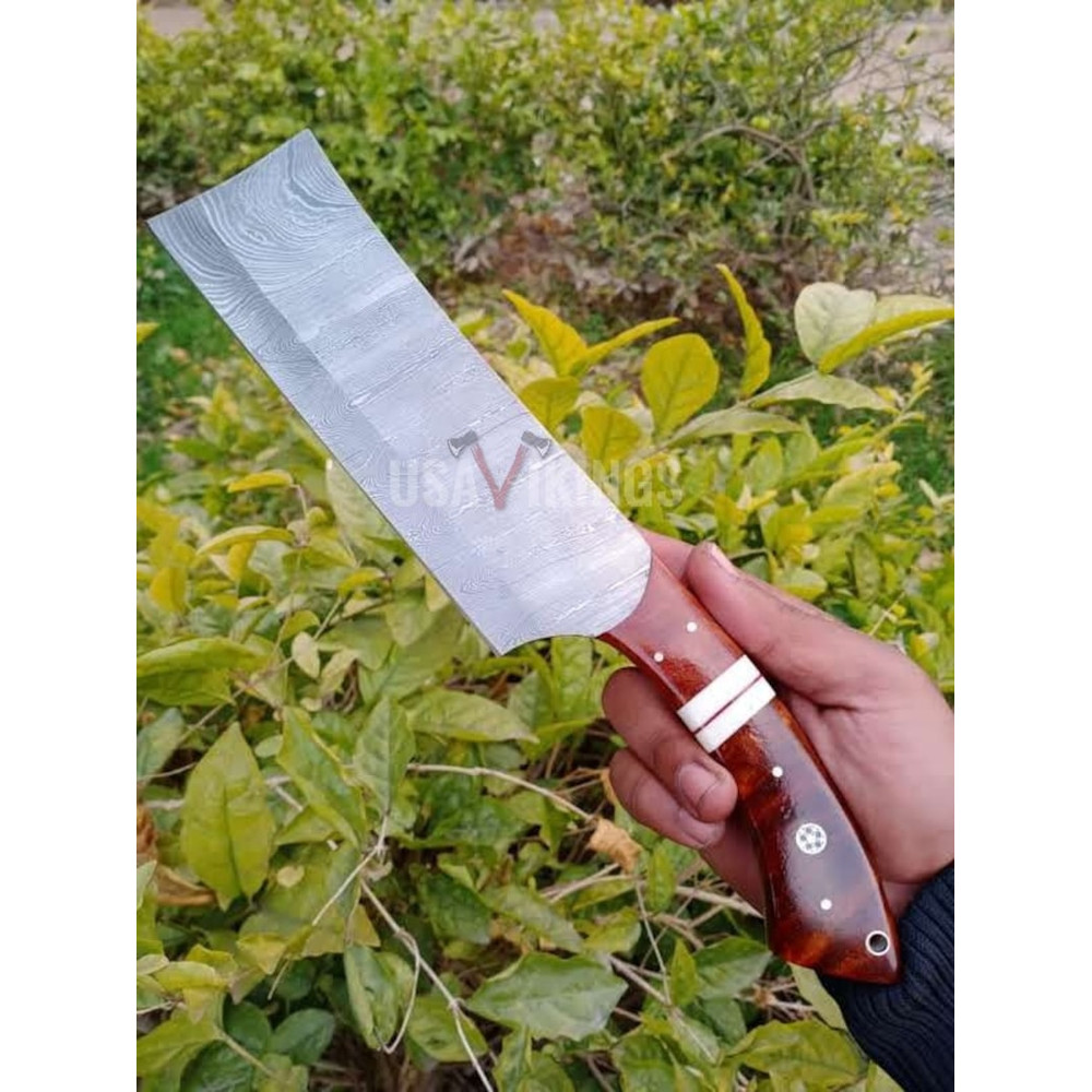 Handmade Damascus Cleaver chopper, Chef Knife Custom Meat Cleaver, Chef Cleaver with Rosewood Handle,  (4).jpg