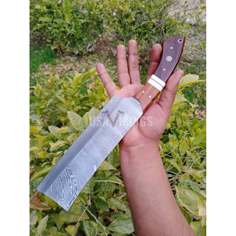Handmade Damascus Cleaver chopper, Chef Knife Custom Meat Cleaver, Chef Cleaver with Rosewood Handle,  (8).jpg