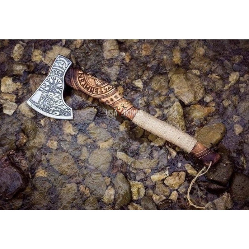 Ragnar axe with FREE Leather Sheath, Viking Axe, Bearded Viking Axe, Gift for Him, Viking hatchet axe, Viking gifts, Axes, Birthday Gift.jpg