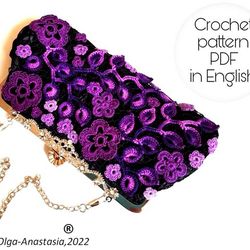 Handbag  Irish lace crochet pattern , flower crochet pattern , crochet motif , crochet flower pattern , bag crochet