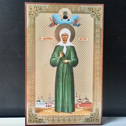 Saint Matrona Of Moscow | High Quality Lithography Icon On Wood | Size: 21 X 13 Cm