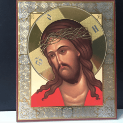 Jesus with a Crown of Thorns | Christian lithography icon | Size: 8,5" x 7"