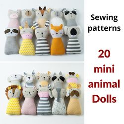 20 Animal toys. Sewing pattern PDF