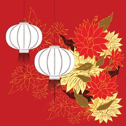 Decorative oriental Asian paper lantern with flower ornament