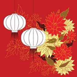 decorative oriental asian paper lantern with flower ornament