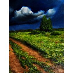 Thunderstorm painting A summer thunderstorm Indigo sky Original Wall Art Oil painting on canvas 16x12 inches Take painti