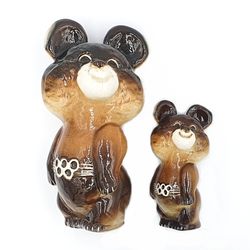 Pair Porcelain Bear MISHA mascot USSR Olympic Games Moscow 1980 LFZ Lomonosov