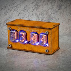 Nixie Tube Clock Case IN-12 4-tubes Table Watch Vintage Gift  Home Decor  Backlight is Blue