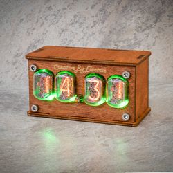 nixie tube clock case in-12 4-tubes table watch vintage gift  home decor  backlight is green