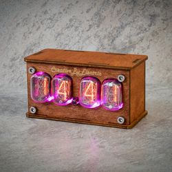 nixie tube clock case in-12 4-tubes table watch vintage gift  home decor  backlight is purple