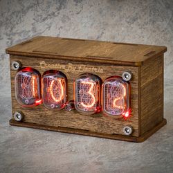 Nixie Tube Clock Case IN-12 4-tubes Table Watch Vintage Gift  Home Decor  Backlight is Red