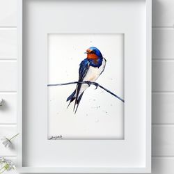Swallow 8x11 inch original watercolor bird painting art by Anne Gorywine