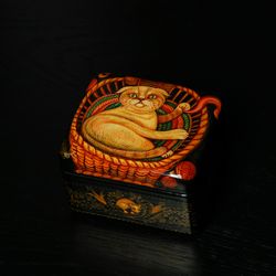 Scottish fold cat lacquer box hand-painted decorative artwork