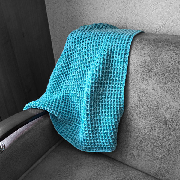 Waffle blue crochet blanket on the sofa 5.jpg
