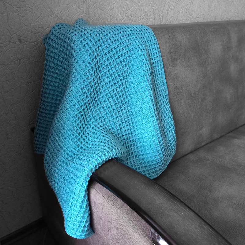 Waffle blue crochet blanket on the sofa 6.jpg
