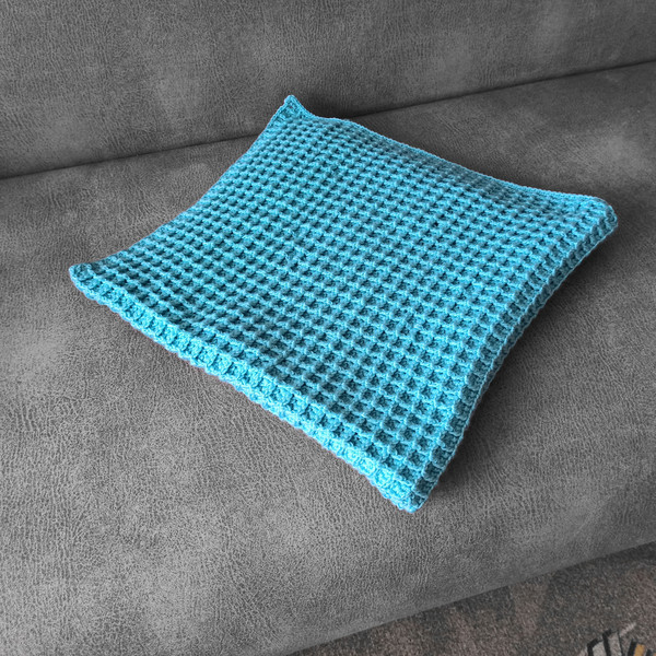Waffle blue crochet blanket on the sofa 7.jpg