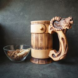 Beer Stein, Wooden Beer Mug Ram, Viking Mug, Wooden Tankard, German Style Mug, Nord Mug, Ale Tankard