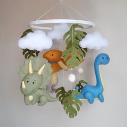 Dinosaur baby crib mobile. Nursery decor. Baby shower gift.