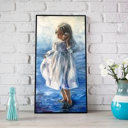 little girl painting original art daughter painting nursery decor girl walking art by myfoxyart