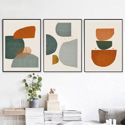Modern Art Prints, Abstract Geometric, Set Of Three Art, Rust Wall Art, Abstract Shapes, Triptych Poster, Digital Prints
