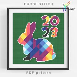 Cross stitch pattern CHRISTMAS RABBIT 2023 / Hand embroidery design Digital PDF file