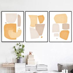 Yellow Wall 3 Piece Prints, Abstract Geometric Set Of Three Posters, Yellow Abstract Art Large Print Downloadable Prints