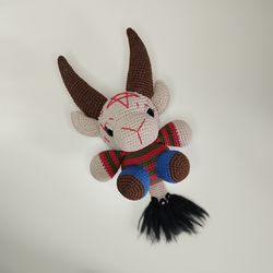 Freddy Krueger baphomet plush, Plushie demon, Kawaii toy, Stuff crochet animal, Gothic spooky toy, Halloween gift idea,