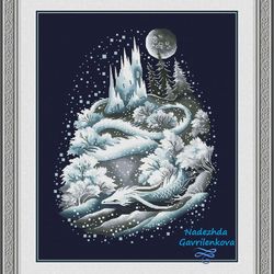 ice dragon. cross stitch pattern. cross stitch design. digital. pdf. saga.