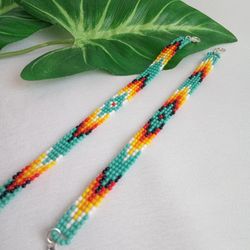 Turquoise beaded bracelet Native seed bead bracelet Glass beads women bracelet Gift for men