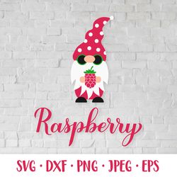 Raspberry SVG calligraphy lettering and gnome holding berry