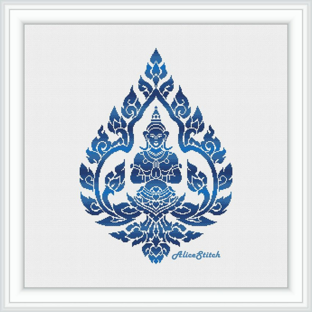 Cross Stitch Pattern Buddha Silhouette God Yoga Man Chakras Monochrome Ethnic India Counted Crossstitch Patterns PDF 1