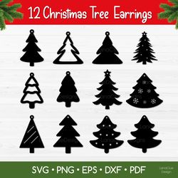12 Christmas Tree Earrings SVG Cut Files for Crafters - Christmas Jewelry Template - Fir Tree Pendant Template