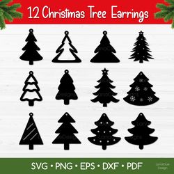 12 christmas tree earrings svg cut files for crafters - christmas jewelry template - fir tree pendant template