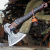HUNTING AXE, CARBON Steel Axe, Stylish Viking Throwing Ash Wood Shaft Bearded Axe Gifts For Her, Carbon Steel Leather Wood Handle Axe (3).jpg