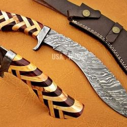 Beautiful Handmade Damascus Fantasy Dagger Knife With Golden Bone Handle And with FREE Leather Sheath, Gift Giving Knife