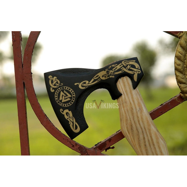 HATCHET AXE, BATTLE Axe, Carbon Steel Ash Wood Shaft Nordic Viking Hatchet Axe Gift For Warrior, Wood Handle Wood Axe, Birthday Gift For Him (8).jpg
