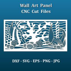 Wall art panel cut files. Underwater nautical design. Stencil for Laser CNC cut machines. Home interior decoration