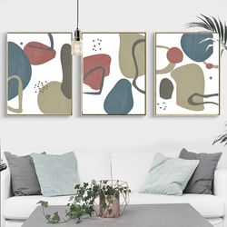 Abstract Modern Art, Set Of Three Art, Large Wall Art, Abstract Shapes, Triptych Poster 3 Piece Prints, Digital Download