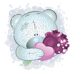 cute cartoon teddy bear with heart and roses