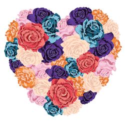 Decorative vintage roses in a shape of a heart, floral composition