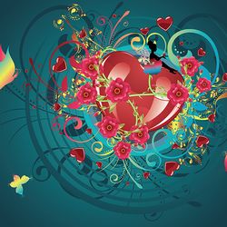valentine greeting card with fairy, red roses and hearts