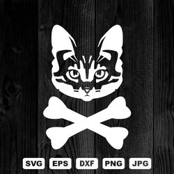 Cat and Crossbones SVG Cutting Files, Animals Digital Clip Art, Files for Cricut and Silhouette,