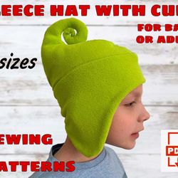 Fleece Hat with Curl Sewing Pattern in 4 Sizes For Baby or Adult, Gnome Hat Pattern, Smurf Hat Pattern