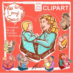 clipart mom and baby, baby clipart, gifts for mom, mothers day cards, mother png, motherhood tattoos